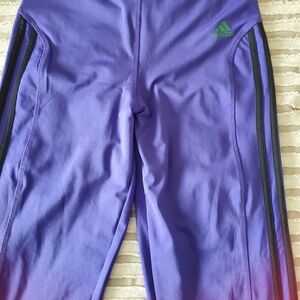 adidas Purple Girls' Athletic Leggings with Black Side Stripes